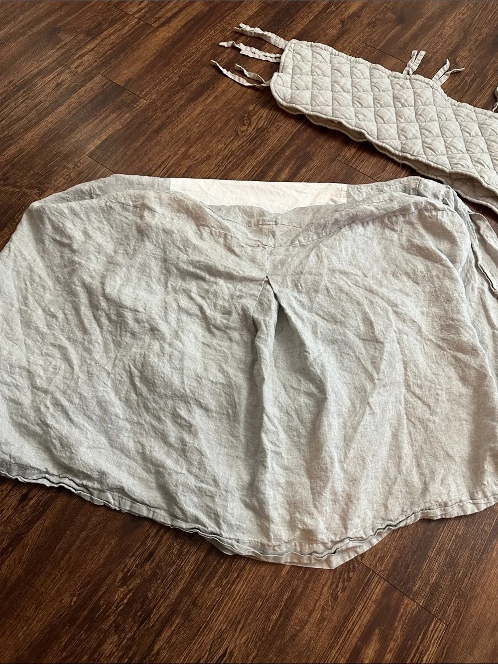 Pottery Barn Kids Light Gray Belgian Flax Linen OVAL Crib Skirt + Rail Cover